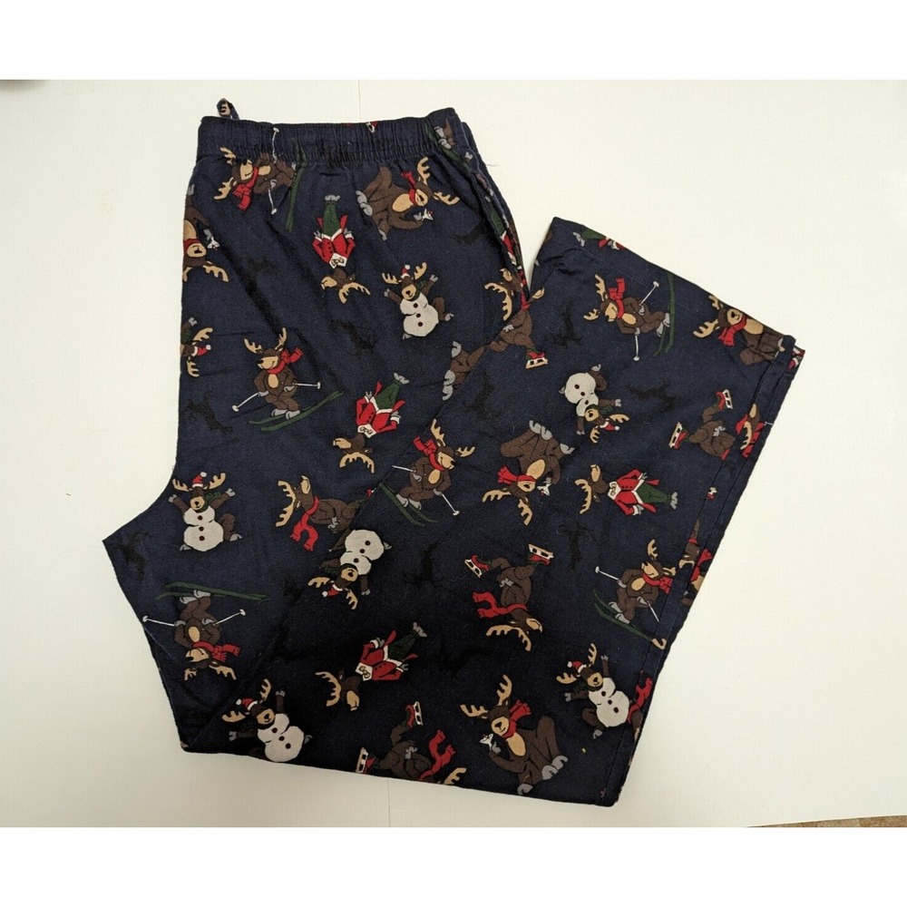 Christmas Croft & Barrow Pajama Lounge Pants Mens L Navy  Cotton Pockets